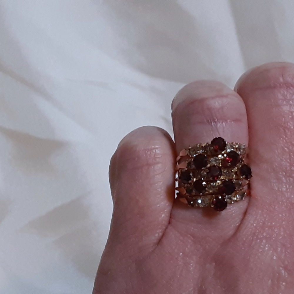 SOLD   HP! Rare Antique Harem Ring 14K Yellow Gold Garnet & Sapphire 5 Band - Picture 12 of 12